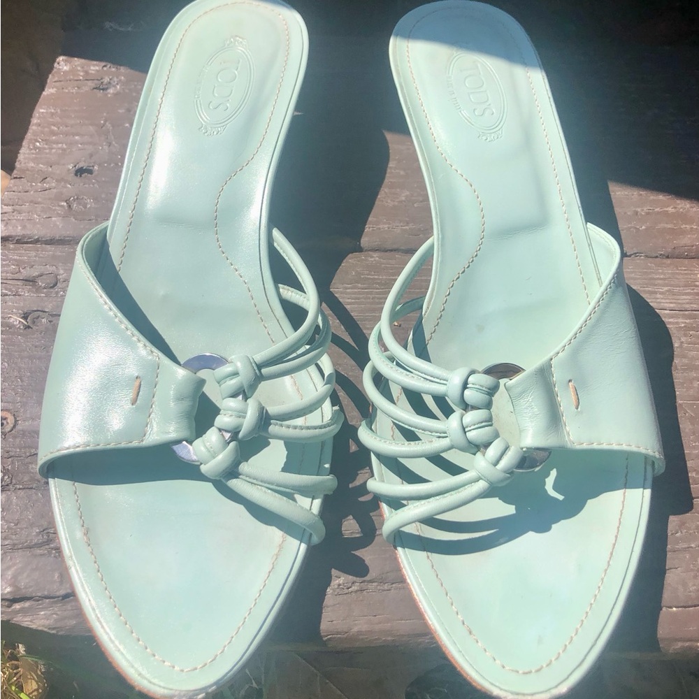 Tod’s Women's Pastel Blue/Seafoam Leather Mules